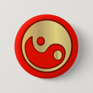 Yin Yang Gold & Red Button