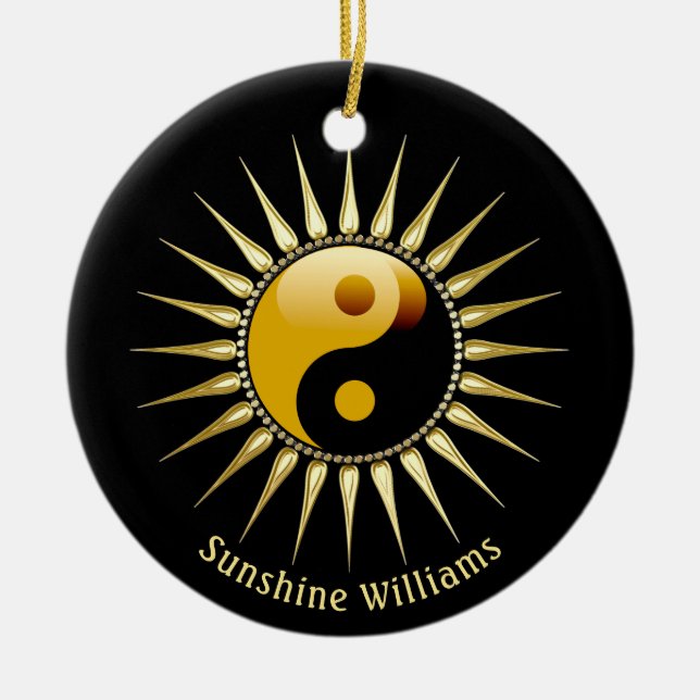 Yin Yang Gold Sunshine Ceramic Ornament (Front)