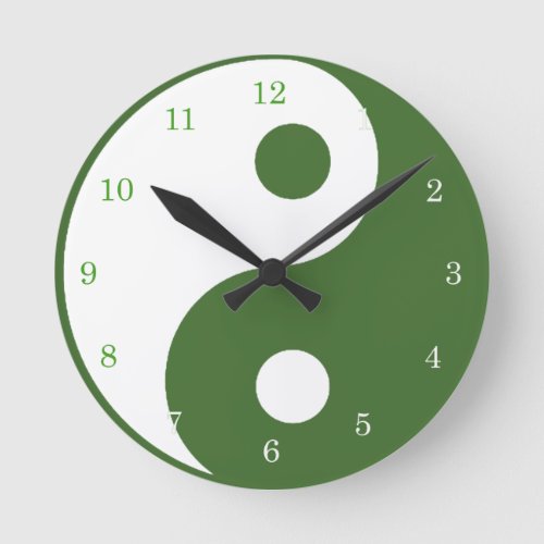 Yin Yang Green and White Symbol Clock