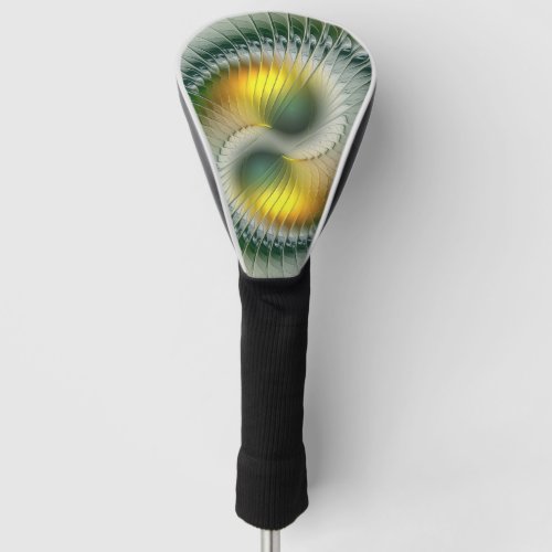 Yin Yang Green Gold Abstract Colorful Fractal Art Golf Head Cover