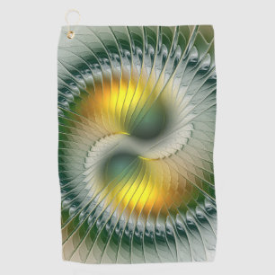 Yin Yang Green Gold Abstract Colorful Fractal Art Golf Towel