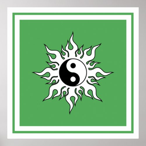 Yin Yang Green Sun Tribal Zen Chinese Poster