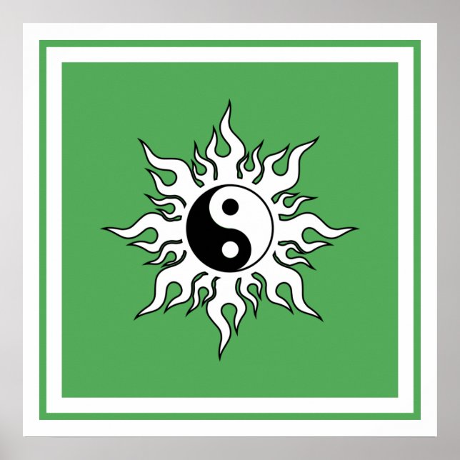 Yin Yang Green Sun Tribal Zen Chinese Poster (Front)