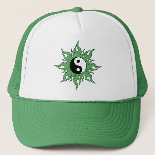 Yin Yang Green Sun Tribal Zen Chinese Trucker Hat
