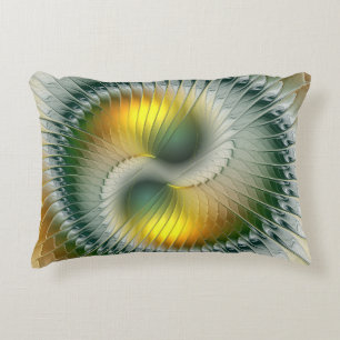 Yin Yang Green Yellow Abstract Colorful Fractal Accent Pillow