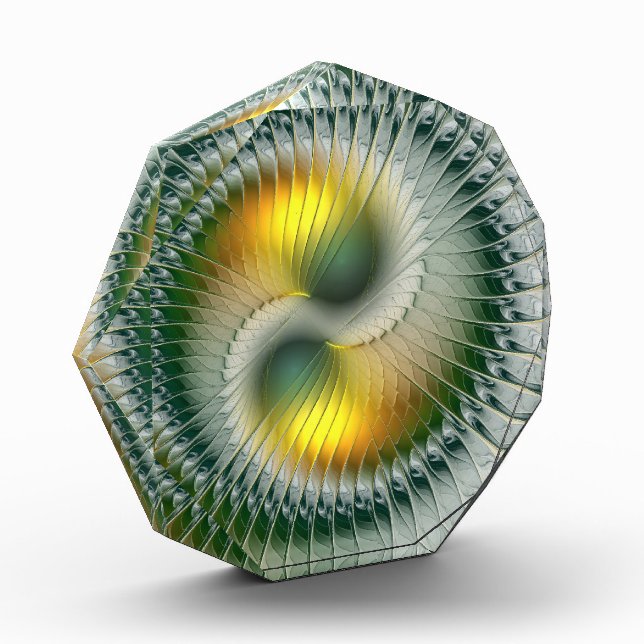 Yin Yang Green Yellow Abstract Colorful Fractal Acrylic Award (Left)