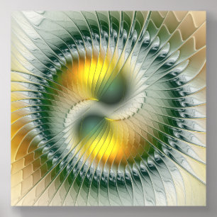 Yin Yang Green Yellow Abstract Colorful Fractal Acrylic Photo Tile