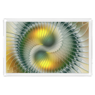 Yin Yang Green Yellow Abstract Colorful Fractal Acrylic Tray