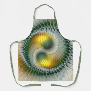 Yin Yang Green Yellow Abstract Colorful Fractal Apron