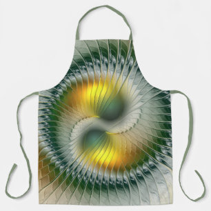 Yin Yang Green Yellow Abstract Colorful Fractal Apron