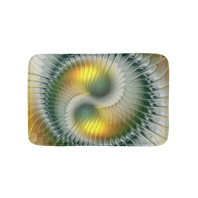Yin Yang Green Yellow Abstract Colorful Fractal Bath Mat (Front)