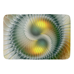 Yin Yang Green Yellow Abstract Colorful Fractal Bath Mat