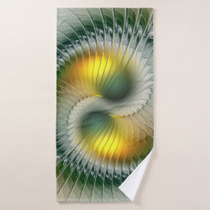 Yin Yang Green Yellow Abstract Colorful Fractal Bath Towel
