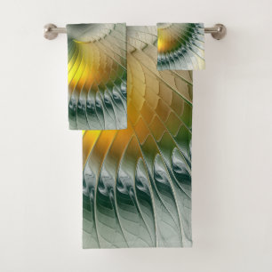 Yin Yang Green Yellow Abstract Colorful Fractal Bath Towel Set
