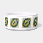 Yin Yang Green Yellow Abstract Colorful Fractal Bowl<br><div class="desc">Unique modern abstract stylized Yin and Yang creation.
A decorative spiritual fantasy fractal art variant with green, yellow and golden colors.
Design for your unusual creative zen pet bowl and more.</div>