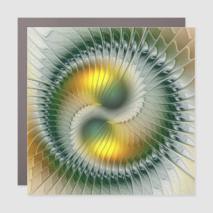 Yin Yang Green Yellow Abstract Colorful Fractal Car Magnet