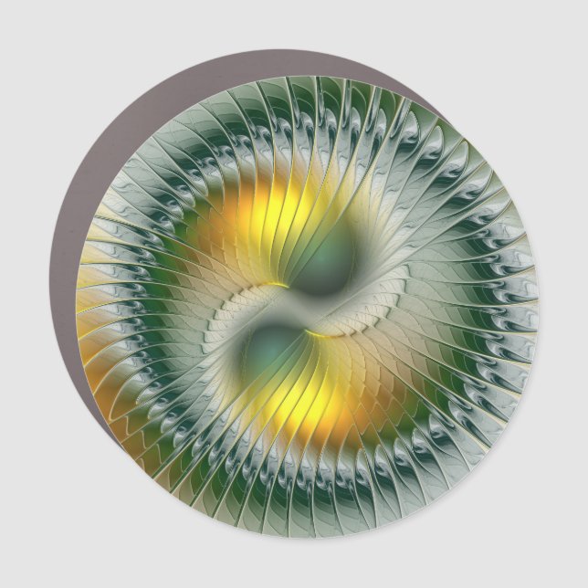 Yin Yang Green Yellow Abstract Colorful Fractal Car Magnet (Front)