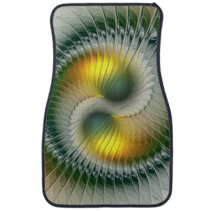 Yin Yang Green Yellow Abstract Colorful Fractal Car Mat