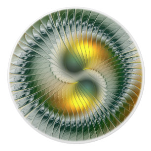 Yin Yang Green Yellow Abstract Colorful Fractal Ceramic Knob