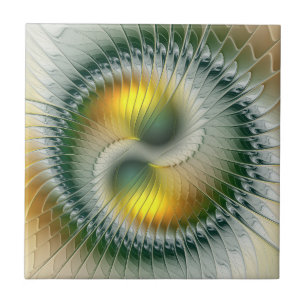 Yin Yang Green Yellow Abstract Colorful Fractal Ceramic Tile