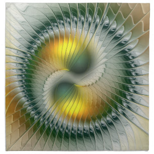 Yin Yang Green Yellow Abstract Colorful Fractal Cloth Napkin