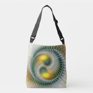 Yin Yang Green Yellow Abstract Colorful Fractal Crossbody Bag
