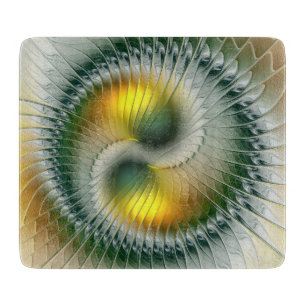 Yin Yang Green Yellow Abstract Colorful Fractal Cutting Board