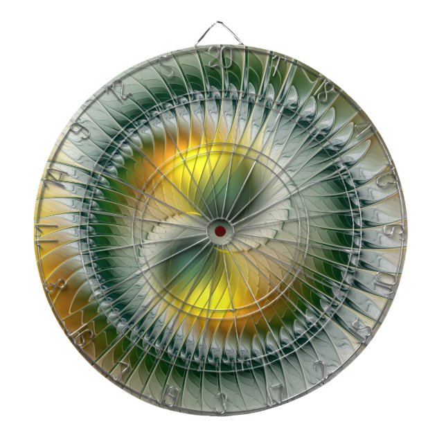 Yin Yang Green Yellow Abstract Colorful Fractal Dart Board (Front)