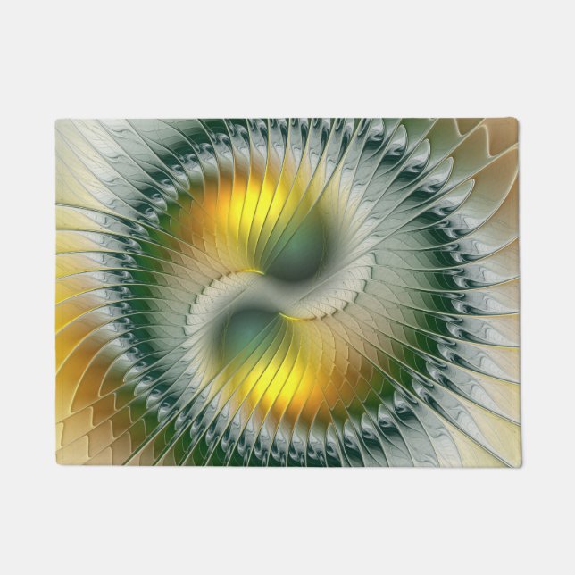 Yin Yang Green Yellow Abstract Colorful Fractal Doormat (Front)