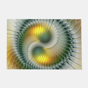 Yin Yang Green Yellow Abstract Colorful Fractal Doormat