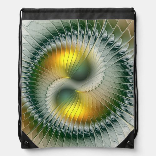 Yin Yang Green Yellow Abstract Colorful Fractal Drawstring Bag