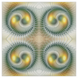 Yin Yang Green Yellow Abstract Colorful Fractal Fabric