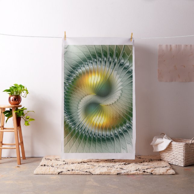 Yin Yang Green Yellow Abstract Colorful Fractal Fabric (In Situ)