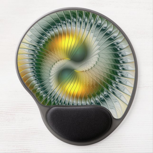 Yin Yang Green Yellow Abstract Colorful Fractal Gel Mouse Pad (Front)