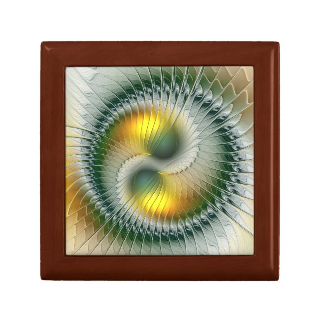 Yin Yang Green Yellow Abstract Colorful Fractal Gift Box (Front)