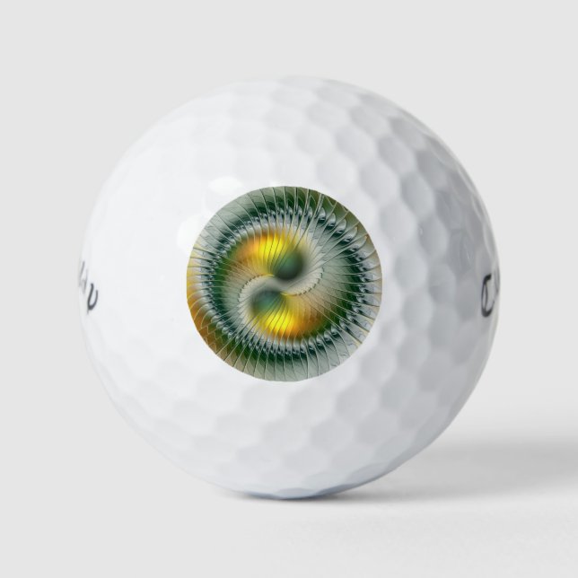 Yin Yang Green Yellow Abstract Colorful Fractal Golf Balls (Front)