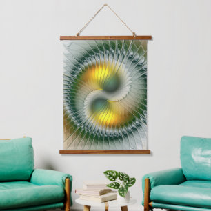 Yin Yang Green Yellow Abstract Colorful Fractal Hanging Tapestry