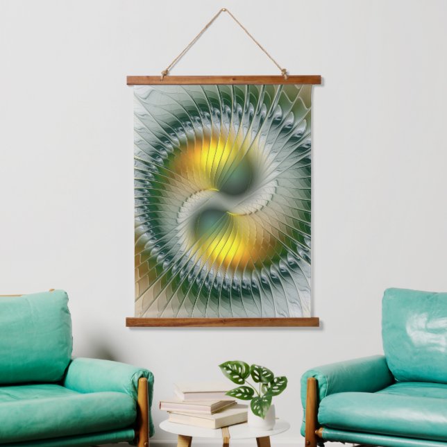 Yin Yang Green Yellow Abstract Colorful Fractal Hanging Tapestry (Living Room)