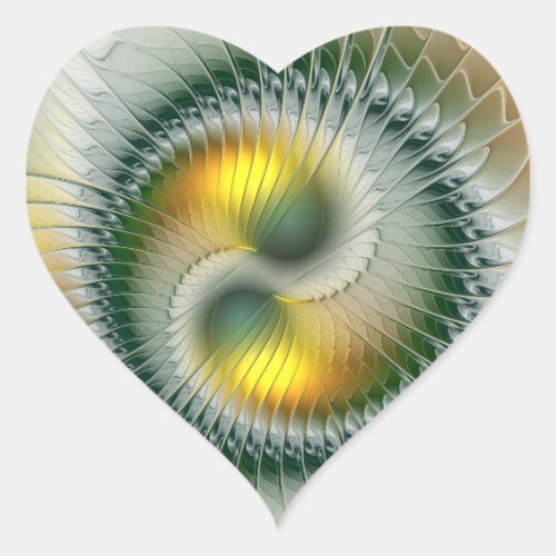 Yin Yang Green Yellow Abstract Colorful Fractal Heart Sticker