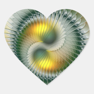 Yin Yang Green Yellow Abstract Colorful Fractal Heart Sticker