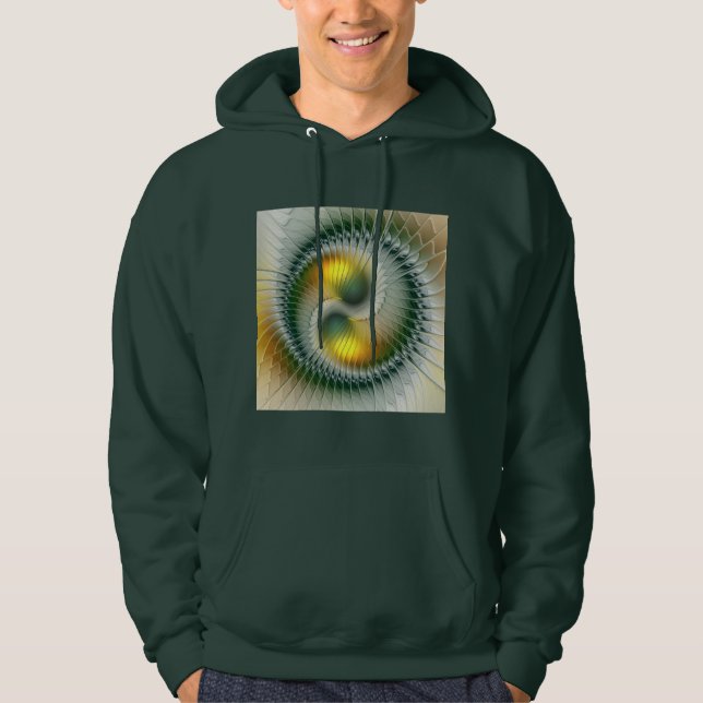 Yin Yang Green Yellow Abstract Colorful Fractal Hoodie (Front)