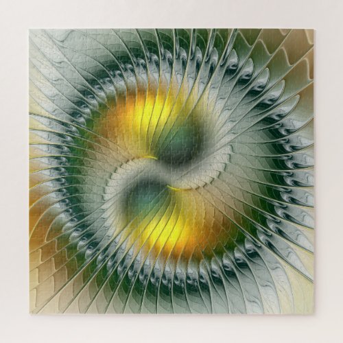 Yin Yang Green Yellow Abstract Colorful Fractal Jigsaw Puzzle