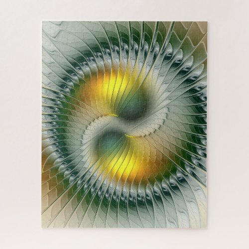 Yin Yang Green Yellow Abstract Colorful Fractal Jigsaw Puzzle