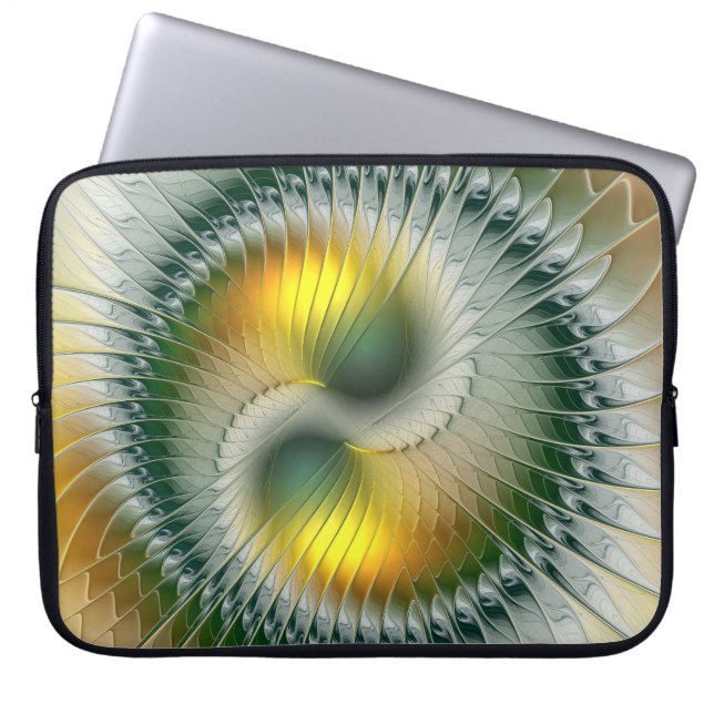 Yin Yang Green Yellow Abstract Colorful Fractal Laptop Sleeve (Front)