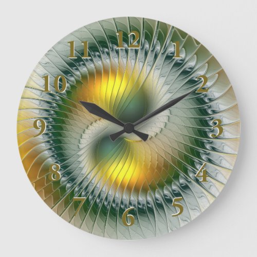 Yin Yang Green Yellow Abstract Colorful Fractal Large Clock