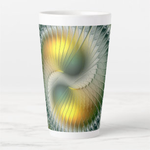 Yin Yang Green Yellow Abstract Colorful Fractal Latte Mug
