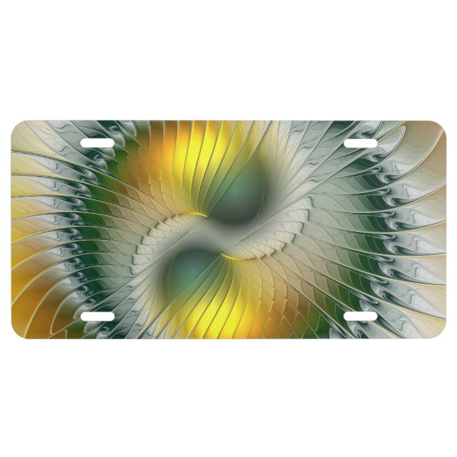Yin Yang Green Yellow Abstract Colorful Fractal License Plate (Front)