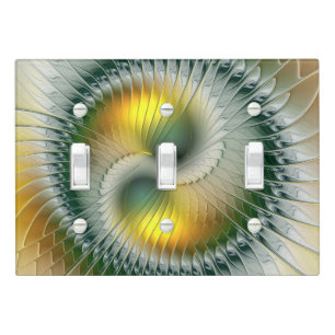Yin Yang Green Yellow Abstract Colorful Fractal Light Switch Cover