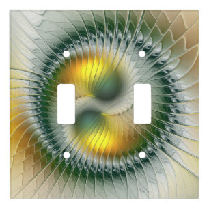 Yin Yang Green Yellow Abstract Colorful Fractal Light Switch Cover