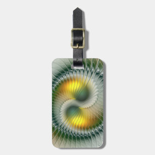 Yin Yang Green Yellow Abstract Colorful Fractal Luggage Tag